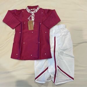 NWT Little Muffet Magenta Embroidered Kurta and White Dhoti Pant 6-12 Months